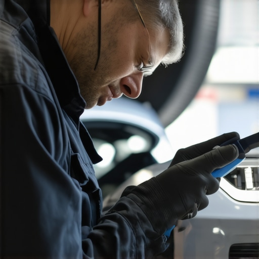 Mechanic utilizing advanced diagnostic tools to monitor vehicle transmission health