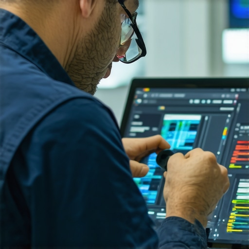 Technician reviewing complex ECU data on diagnostic equipment.