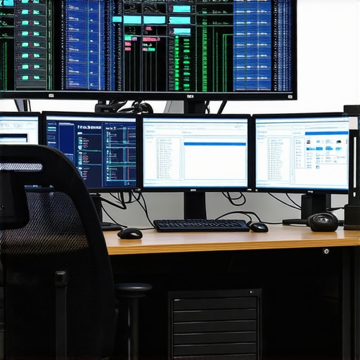 Modern automotive diagnostics workstation with digital interfaces and vehicle schematics