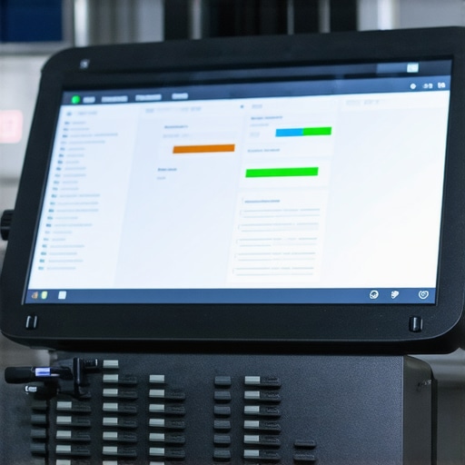 A diagnostic technician analyzing a high-tech scanner connected to a vehicle's transmission system.