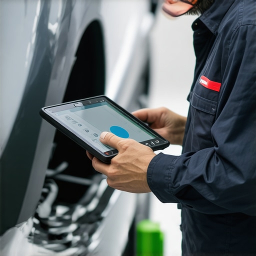 Technician analyzing hidden vehicle ECU data with specialized diagnostic tools