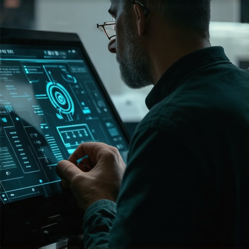 Technician working with high-tech diagnostic equipment on a sleek, modern car