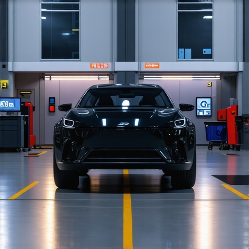 Advanced vehicle diagnostic tools analyzing a modern car with AI interfaces.