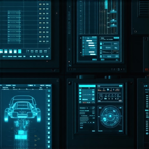 Advanced diagnostic software analyzing vehicle transmission data on multiple screens.