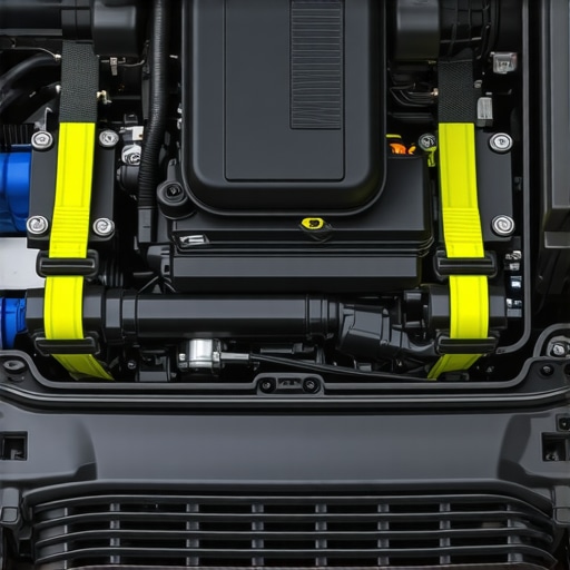 Detailed view of a car's engine bay showing sensors and grounding straps for electrical stability.