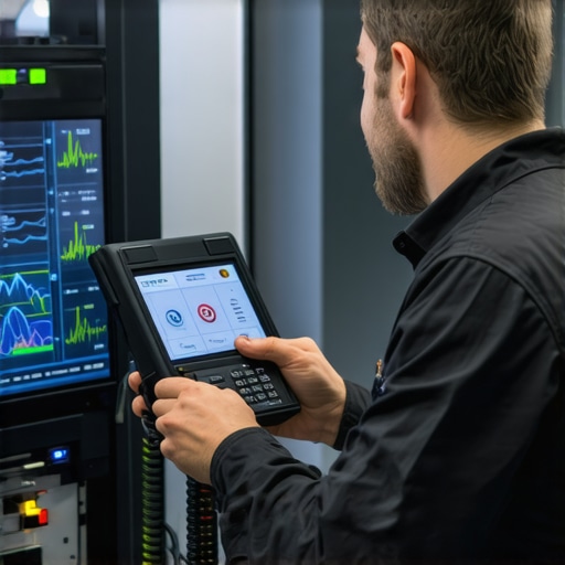 Technician analyzing transmission data via wireless diagnostic tool