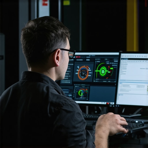 Automotive technician reviewing diagnostic data on high-tech screen
