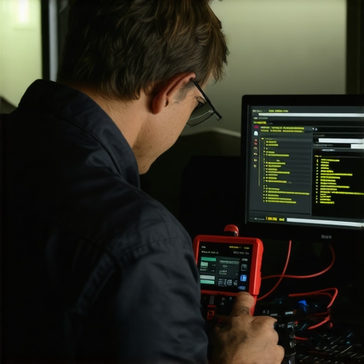 Mechanic accessing hidden ECU data with professional diagnostic equipment.