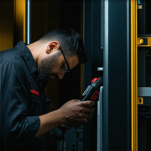 Technician using advanced diagnostic tools on vehicle in auto repair shop