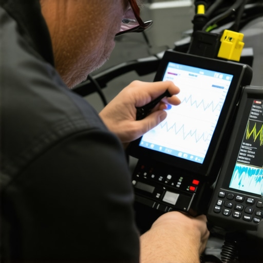 Automotive lab scope measuring transmission sensor signals for electrical noise.