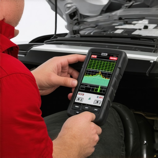 Mechanic using a diagnostic scanner to check engine load during AC engagement