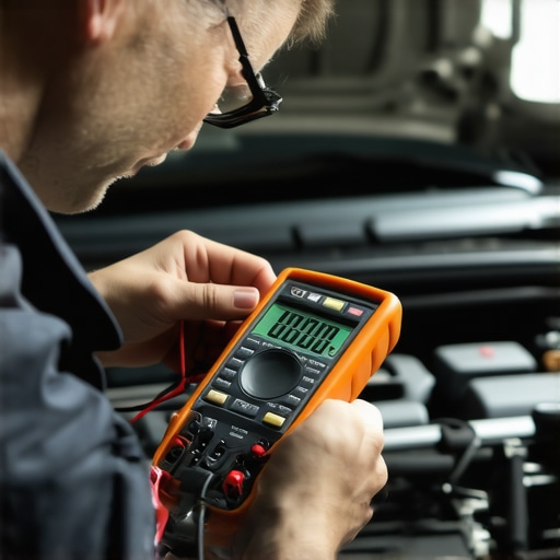 Advanced electrical diagnostics for stalling vehicles Digital multimeter testing car alternator voltage