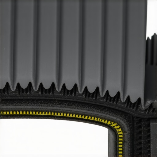 Analyzing EPDM Rib Wear with Professional Gauging Tools Close-up of a multi-ribbed serpentine belt showing signs of pitting and wear being measured by a precision gauge.