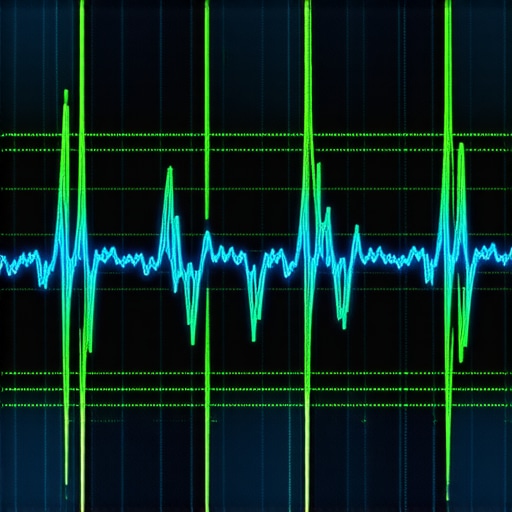 Analyzing Ignition Waveforms with an Oscilloscope Close-up of a digital oscilloscope screen showing engine diagnostic waveforms.