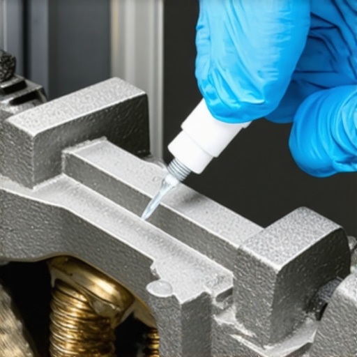 Mechanic lubricating brake caliper slide pins with professional silicone grease.