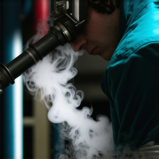 Mechanic using a smoke machine to diagnose a fuel system leak