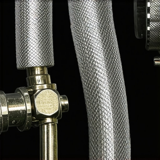 Braided Stainless Steel Brake Line Installation Close-up of a braided stainless steel brake hose replacing a rubber hose for better pedal feel.