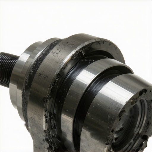 A close up of a turbocharger shaft damaged by baked oil and carbon deposits