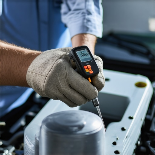 Checking Brake Fluid Moisture Digital tester showing moisture percentage in automotive brake fluid reservoir