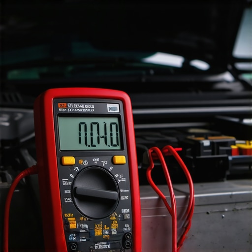 A multimeter showing low voltage on a car battery, illustrating a common cause for remote start failure.