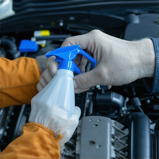 A technician carefully cleaning an automotive MAF sensor to fix a rough idle.