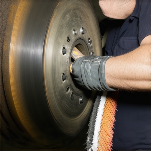 Cleaning the Wheel Hub for Brake Installation A mechanic cleaning a wheel hub to prevent brake rotor run-out and friction smoke.