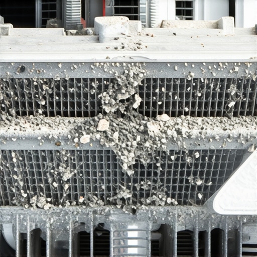 Close-up of dirty car AC condenser fins blocking airflow.
