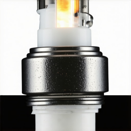 A detailed shot of an iridium spark plug with visible carbon tracking on its porcelain insulator.