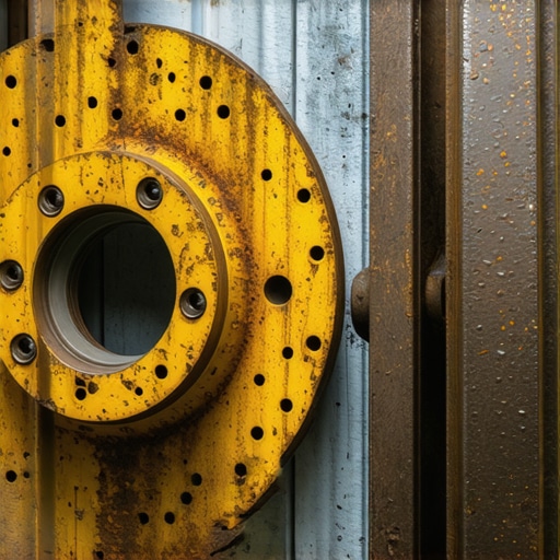 A comparison between a rust-resistant Geomet coated brake rotor and a standard oxidized rotor.
