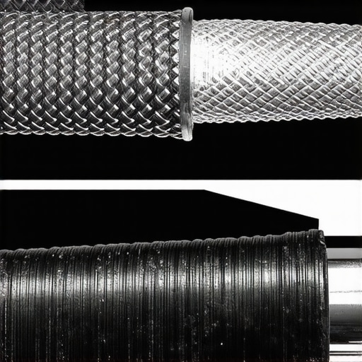 Visual comparison of rubber and stainless steel brake lines showing pressure-induced swelling.