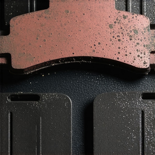 Comparison of Glazed vs New Brake Pad Close-up view showing the difference between a crystallized glazed brake pad and a fresh friction surface.