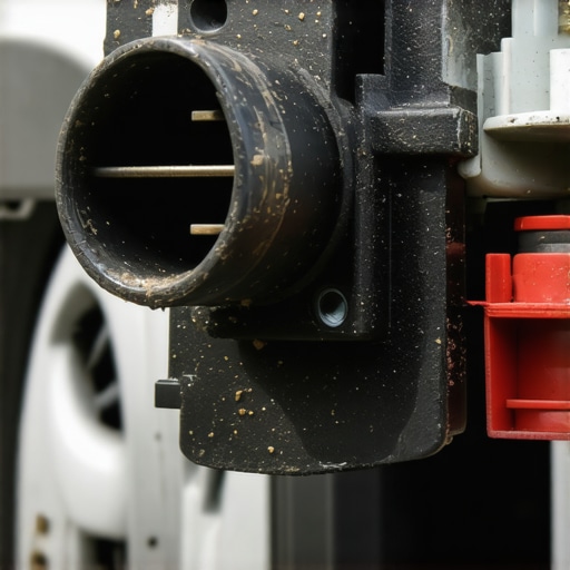 Close-up of a road-grime covered EVAP vent valve showing signs of electrical connector corrosion.