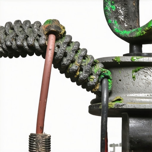 Corroded ground strap and wiring harness Close-up of a corroded ground strap on an engine block causing electrical resistance in a car