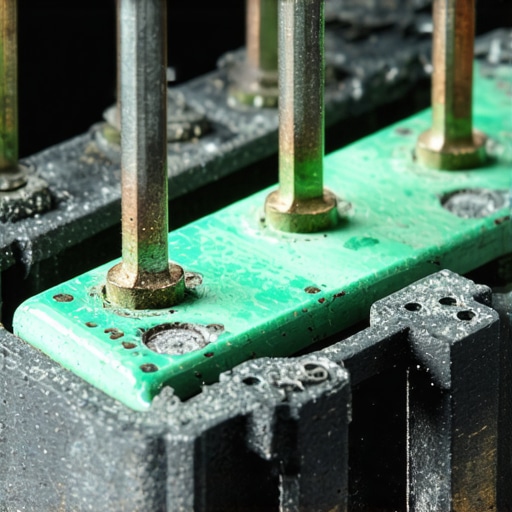 Close-up of green corrosion on a car turn signal bulb socket causing hyper-flashing.