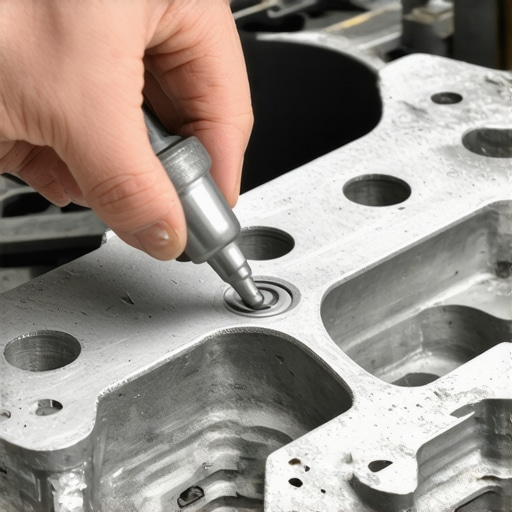 Close-up of RTV sealant application at the timing cover junction to prevent oil leaks.