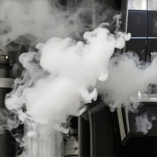 Mechanic using smoke to find a vacuum leak in an engine intake hose.