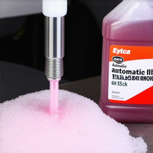 Mechanic inspecting pink frothy transmission fluid caused by a radiator leak