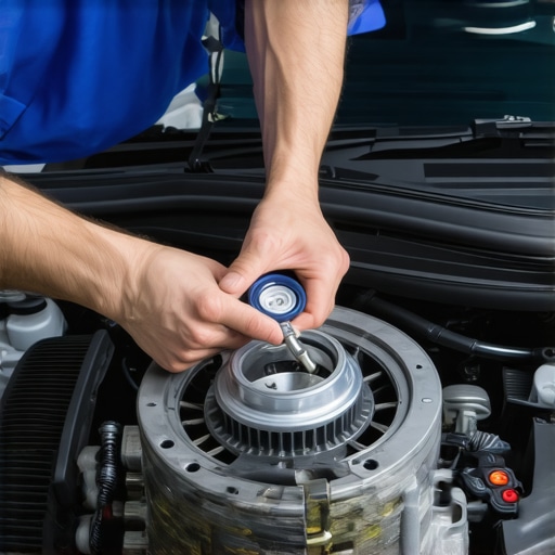 Diagnosing Alternator Pulley Noise Mechanic using a stethoscope to identify noise in an alternator decoupler pulley.