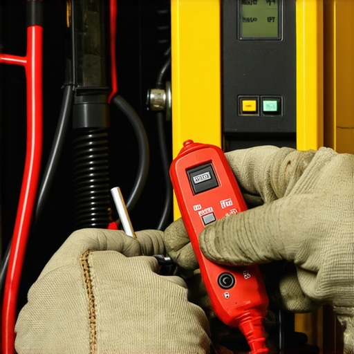 Diagnosing Ground Wire Resistance Close-up of a mechanic testing a vehicle's electrical ground circuit with a multimeter