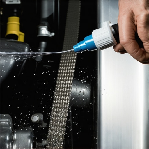 Mechanic spraying water on a serpentine belt to diagnose engine noise