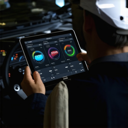 Diagnostic tablet displaying real-time engine performance data A technician analyzing live fuel trim and sensor data on a diagnostic tablet to troubleshoot power loss.