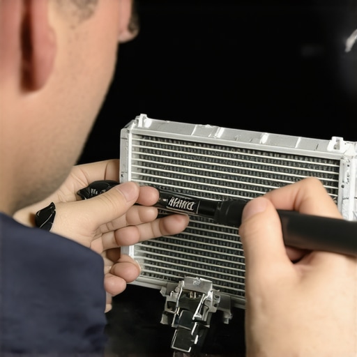 Digital Inspection of HVAC Evaporator Core Technician using a borescope to diagnose mold growth inside a vehicle HVAC system