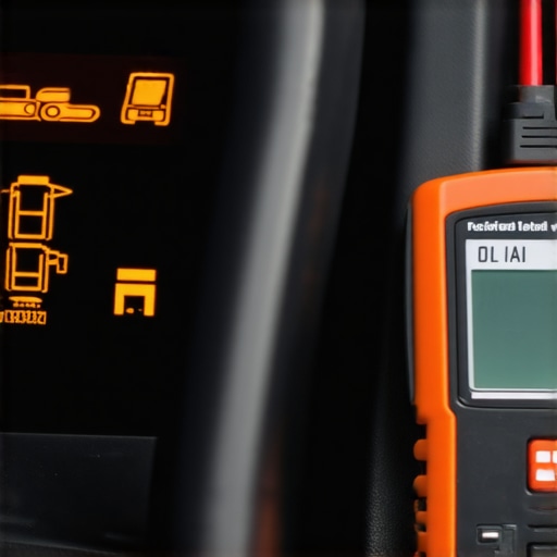 A car's digital oil level display being checked with professional diagnostic equipment