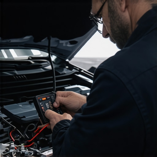 Expert Voltage Drop Testing Technician checking car battery voltage with a multimeter