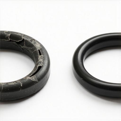 Failed Oil Pickup Tube O-Ring Comparison Close-up of a degraded engine oil pickup tube O-ring versus a new replacement part.