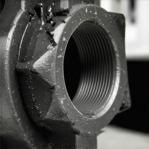Failed Plastic Cooling System Connector Detail of a shattered plastic radiator hose coupling showing material embrittlement and coolant leakage.