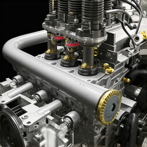 Gasoline Direct Injection High-Pressure Fuel Pump Details A close-up view of a high-pressure mechanical fuel pump on a modern GDI engine