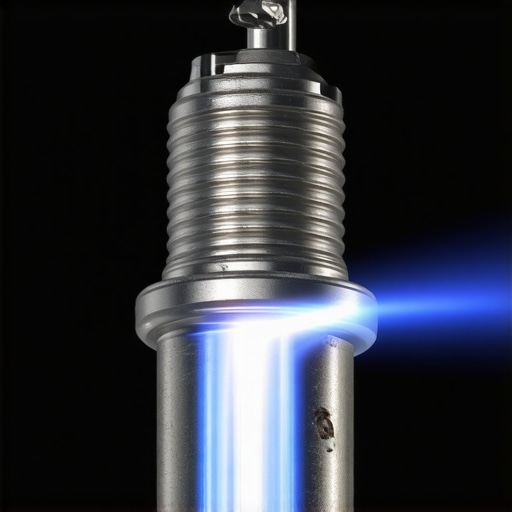High-Pressure Spark Ignition in Turbocharged Engines Macro view of a spark plug gap firing under high cylinder pressure.