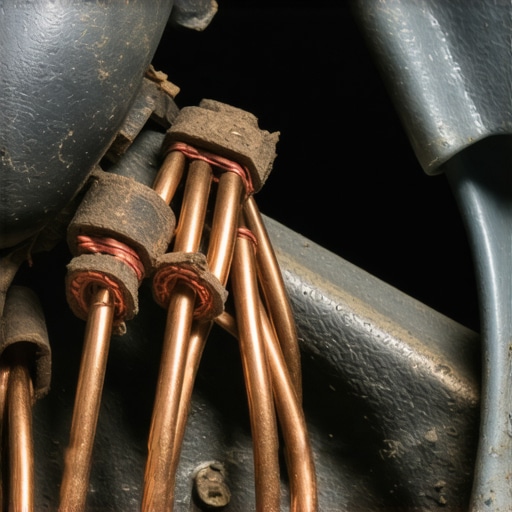 A frayed car wiring harness causing a short circuit against the chassis.