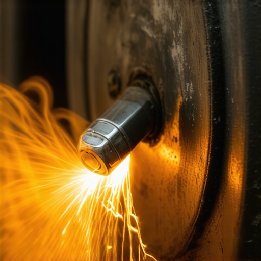 A technician uses a professional induction heater to thermally expand a seized lug nut for safe extraction.